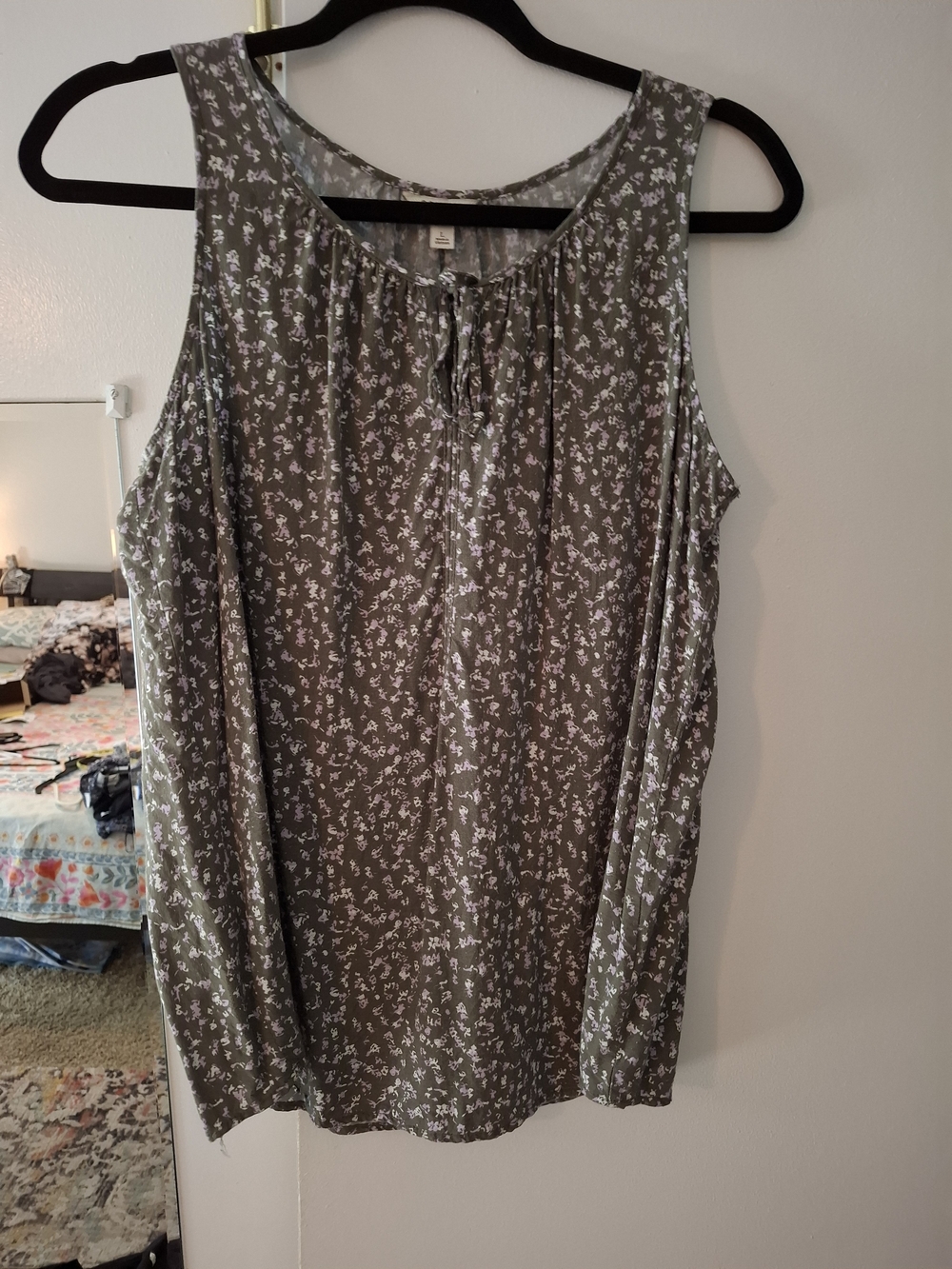 Sonoma Olive Green Floral Tie-Front Tank
